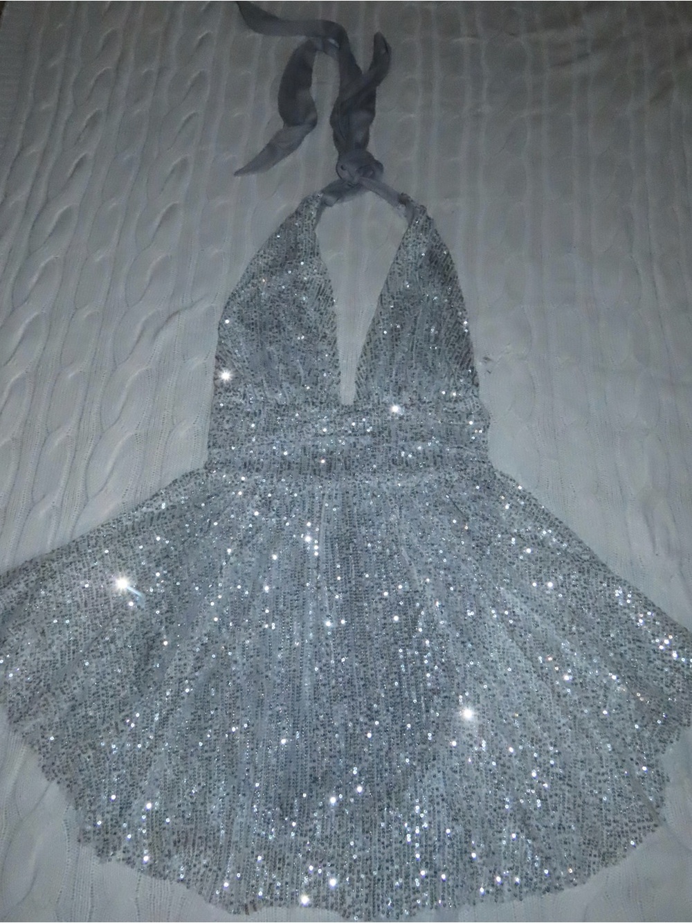Lucy in the Sky Silver Halter Homecoming Dress